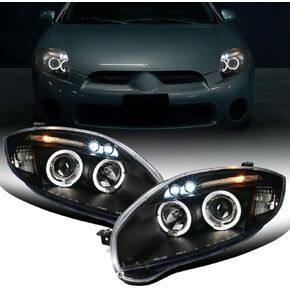 Ronnin - Fits 2006-2012 Mitsubishi Eclipse Upgraded Replacement LED Dual Rims Projector Headlights Assembly Pair | Black in Kuwait