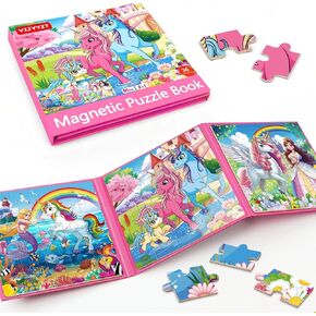 Unicorn Mermaid Princess Magnetic Puzzles for Toddlers 3-5 Girls, 20 Pieces Travel Puzzles for Kids Ages 4-6, Car Airplane Road Trip Activities Games Toys for 3 4 5 Year Old Girls Birthday Gifts in Saudi Arabia