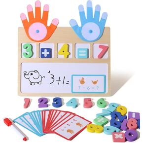 BESTAMTOY Montessori Math Board Toy - Double-Sided Finger Counting & Number Tracing Board Number Blocks, Wooden Math Manipulatives for Kids Ages 3-6, Preschool Classroom Homeschool Educational Games in Kuwait