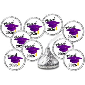 216 Graduation Party Cap Class of 2026 Kisses Stickers Labels, Grad Party Favor Decorations. Made in USA (Purple) in Saudi Arabia