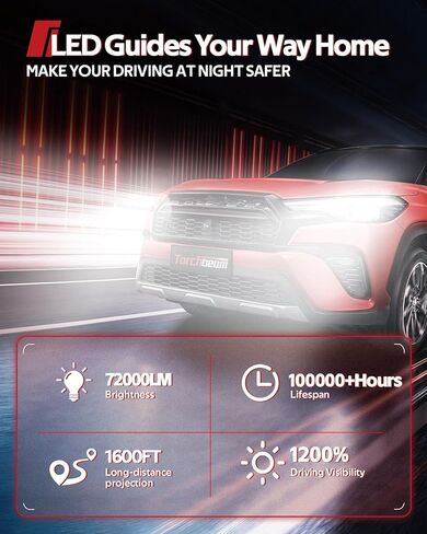 استبدال لمبة مصباح الضباب للسيارة Torchbeam 2026 H13، 72000LM 6500K أبيض بارد، غير قطبي، نوع مقبس متوافق، عبوتان in Kuwait