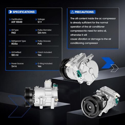 97701-1R000 Air Conditioning A/C Compressor with Clutch Compatible with Hyundai Accent 2012-2014, Compatible with Hyundai Veloster 2012-2017, L4 1.6L in Kuwait