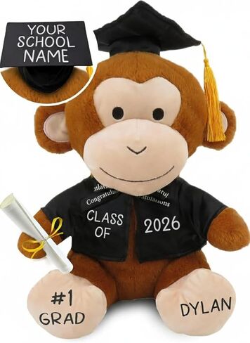 Printualist Personalized Graduation Teddy Bear Monkey Gift 2026 for Her, for Him, for High School, College, 10 Inch - Cute Custom Brown Monkey with Your Name and Year on The Feet in Saudi Arabia