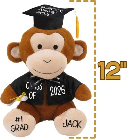 Printualist Personalized Graduation Teddy Bear Monkey Gift 2026 for Her, for Him, for High School, College, 10 Inch - Cute Custom Brown Monkey with Your Name and Year on The Feet in Saudi Arabia