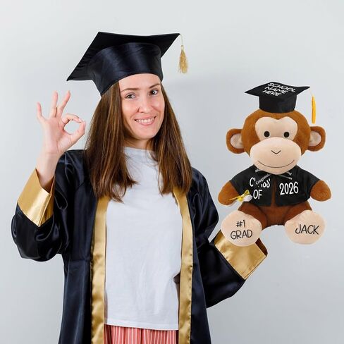 Printualist Personalized Graduation Teddy Bear Monkey Gift 2026 for Her, for Him, for High School, College, 10 Inch - Cute Custom Brown Monkey with Your Name and Year on The Feet in Saudi Arabia