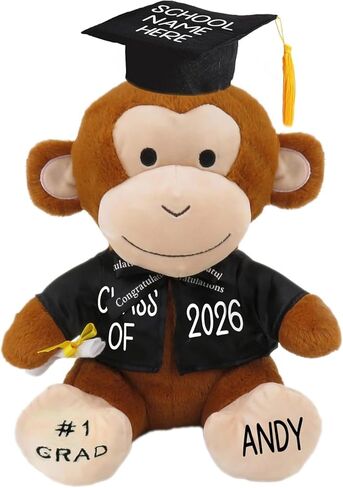 Printualist Personalized Graduation Teddy Bear Monkey Gift 2026 for Her, for Him, for High School, College, 10 Inch - Cute Custom Brown Monkey with Your Name and Year on The Feet in Saudi Arabia