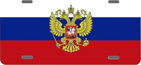 Russia Flag License Plate 6 x 12 Inches with Coat of Arms of The Russian Federation Novelty Sign Emblem in Kuwait