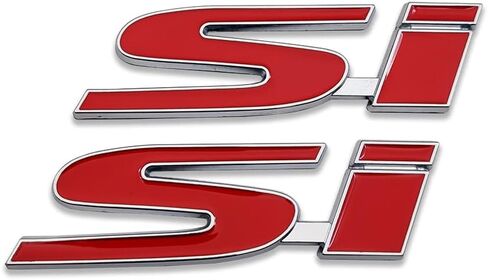 2X Chrome Metal Si Logo Car Emblem Premium 3D Door Fender Badge Racing Sport Side Sticker Turbo Auto Decal (Silver&Red) in Saudi Arabia