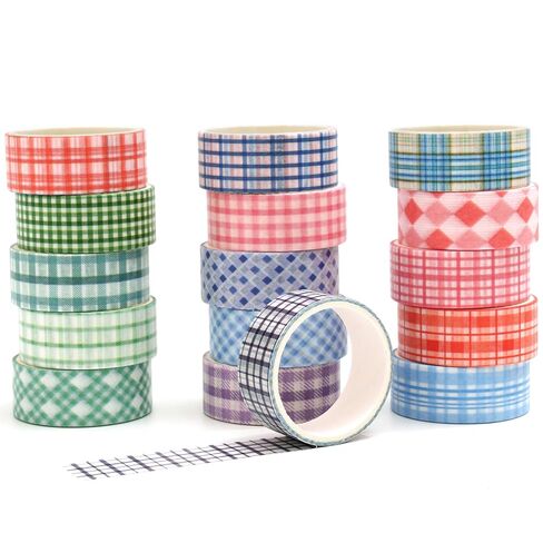 Colorful Plaid Washi Tape Set 16 Rolls Basic Grid Decorative Masking Tapes for Arts, DIY Crafts, Journals, Planners, Scrapbook, Wrapping (Pastel Basics) in Kuwait