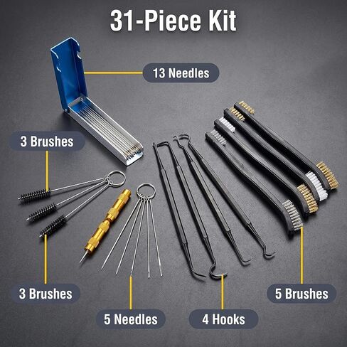 Carburetor Cleaning Kit Tool, 31Pcs Carb Jet Cleaner Tool Set with Dual-Ended Brushes, Cleaning Needles, Hooks & Wrench for Motorcycle ATV Chainsaw Welder Small Engine Maintenance in Saudi Arabia