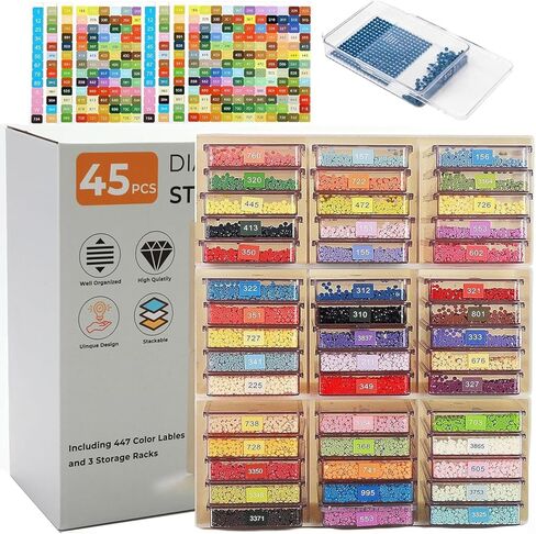 45 Pcs Diamond Storage Containers,Diamond Painting Sliding Trays ,Stackable Diamond Art Trays , 2-in-1 Art Carft Storage Box Set Line-Up for Diamond Accessories ,Bead and Jewelry (Transparent/45Pcs) in Saudi Arabia