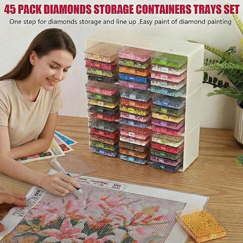 45 Pcs Diamond Storage Containers,Diamond Painting Sliding Trays ,Stackable Diamond Art Trays , 2-in-1 Art Carft Storage Box Set Line-Up for Diamond Accessories ,Bead and Jewelry (Transparent/45Pcs) in Saudi Arabia