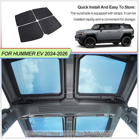 فتحة سقف ظلة شبكية قابلة للتنفس لملحقات Hummer EV 2024-2026 شبكة سقف ناموسية مانعة للأشعة فوق البنفسجية واقي من الشمس وهج HeatShield شبكة فتحة سقف شبكية غطاء سقف السيارة للتخييم 2 (أسود) in Kuwait