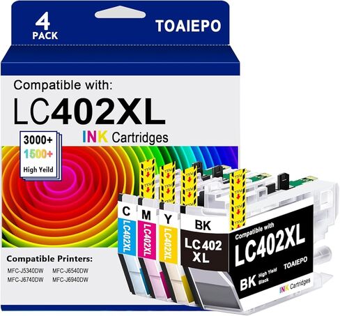 LC402XL Ink Cartridges Compatible for Brother LC402XL LC402 Work with Brother MFC-J5340DW MFC-J6540DW MFC J5340 J6540 J6740 J6940 Printer, Black, Cyan, Magenta, Yellow in Saudi Arabia