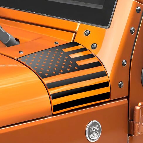 غطاء زاوية غطاء محرك السيارة بعلم درع الجسم ملصق الولايات المتحدة الأمريكية يناسب Jeep Wrangler JK JKU 2007-2016 2017 2018 الملحقات الخارجية، غطاء محرك السيارة الجانبي المقطوع مسبقًا من الفينيل (أسود غير لامع) in Kuwait