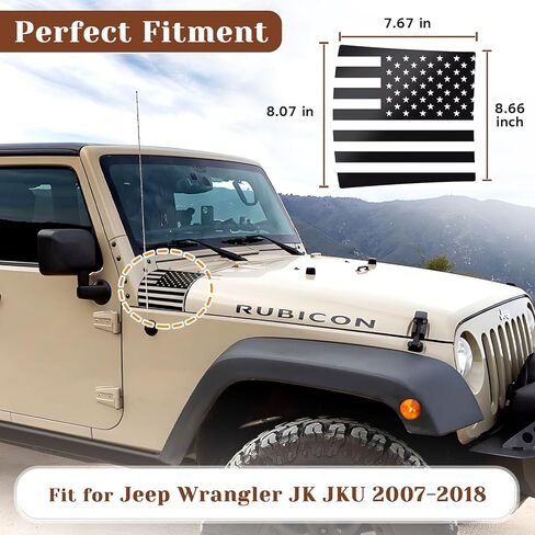 غطاء زاوية غطاء محرك السيارة بعلم درع الجسم ملصق الولايات المتحدة الأمريكية يناسب Jeep Wrangler JK JKU 2007-2016 2017 2018 الملحقات الخارجية، غطاء محرك السيارة الجانبي المقطوع مسبقًا من الفينيل (أسود غير لامع) in Kuwait