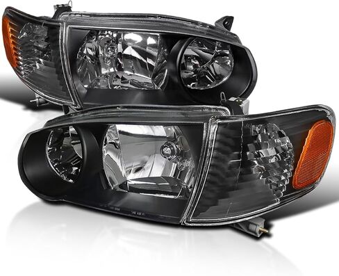 SPEC-D TUNING Black Housing Clear Lens Headlights + Corner Lights Compatible with 2001-2002 Toyota Corolla, L+R Pair Head Light Lamp Assembly in Kuwait