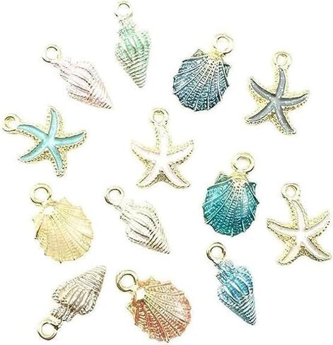 13 Pcs Starfish Conch Sea Shell Pendants Mixed Random DIY Charms Sea Necklace Pendant for Women Jewelry Creative Jewelry Making Handmade Nautical Ocean Shell Enamel Craft Charms Accessory in Saudi Arabia