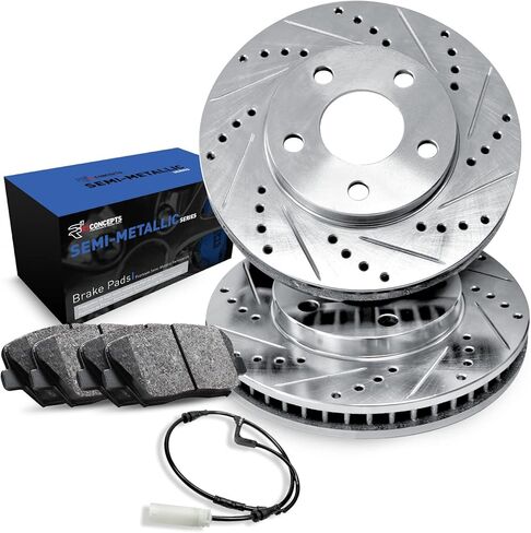R1 Concepts Front Brake Kit Fits 2018-2022 BMW X3; 2019-2022 BMW X4| Semi Met Pads, Drilled Slotted Rotors| Sensor Wire| 13.0" Front Rotor in Kuwait