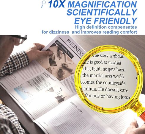 10x Handheld Magnifier, Reading Magnifier for Children Elderly for Hobbies and Science, 80mm Plastic Gold Plated Frame Electroplated Faux Wood Grain Handle in Saudi Arabia