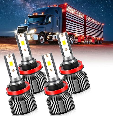 LED Headlight Bulbs for Freightliner Cascadia 2008-2017, H11 High and H11 Low Beam with Fan, 6000K White, 400% Brighter, 4-Pack in Kuwait