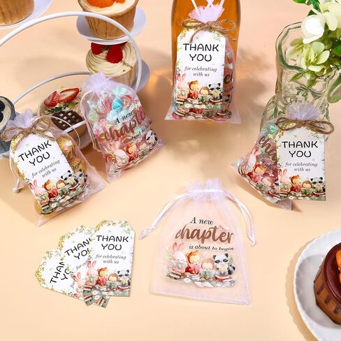 Diartpaint 50 Sets Storybook Baby Shower Party Favor A New Chapter Is About To Begin Thank You Cards Reading Theme Organza Bags Book Forest Animal Baby Shower Party Supply Candy Bag Party Return Gift in Saudi Arabia