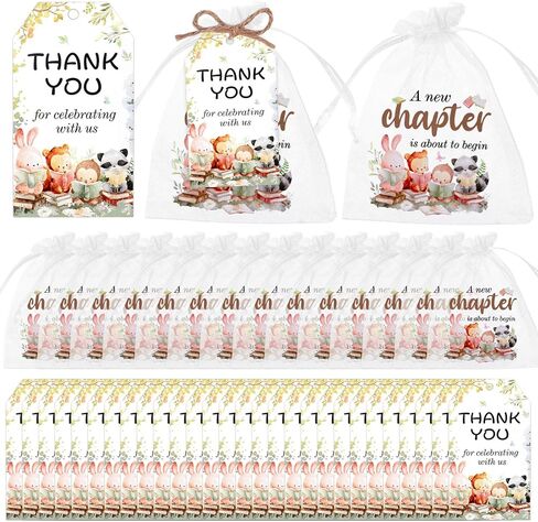 Diartpaint 50 Sets Storybook Baby Shower Party Favor A New Chapter Is About To Begin Thank You Cards Reading Theme Organza Bags Book Forest Animal Baby Shower Party Supply Candy Bag Party Return Gift in Kuwait