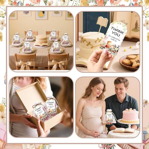 Diartpaint 50 Sets Storybook Baby Shower Party Favor A New Chapter Is About To Begin Thank You Cards Reading Theme Organza Bags Book Forest Animal Baby Shower Party Supply Candy Bag Party Return Gift in Saudi Arabia