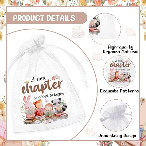 Diartpaint 50 Sets Storybook Baby Shower Party Favor A New Chapter Is About To Begin Thank You Cards Reading Theme Organza Bags Book Forest Animal Baby Shower Party Supply Candy Bag Party Return Gift in Saudi Arabia
