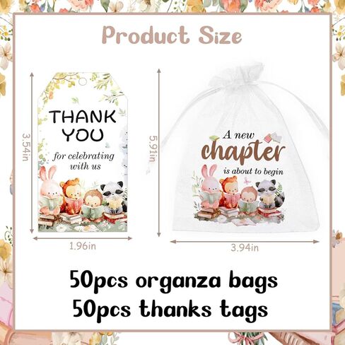 Diartpaint 50 Sets Storybook Baby Shower Party Favor A New Chapter Is About To Begin Thank You Cards Reading Theme Organza Bags Book Forest Animal Baby Shower Party Supply Candy Bag Party Return Gift in Saudi Arabia