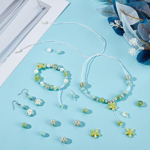 78pcs Ceramic Flower Beads 10 Styles Green Round Handmade Porcelain Beads Flower Heart Round Ceramic Bead Shell Starfish Spacer Bead for DIY Crafts Bracelets Necklace Jewelry Making in Kuwait