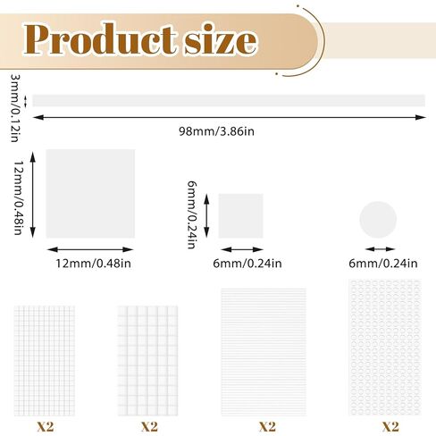 8 Sheets Adhesive Squares, 3D Foam Adhesive Dots Precut Squares Strips Foam Tape for DIY Crafts, Scrapbooking, Cards, Office Supplies, 4 Sizes Including 6mm, 8mm, 10mm, 12mm in Kuwait