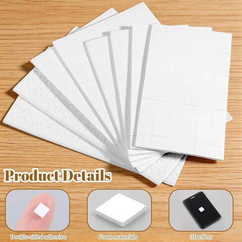 8 Sheets Adhesive Squares, 3D Foam Adhesive Dots Precut Squares Strips Foam Tape for DIY Crafts, Scrapbooking, Cards, Office Supplies, 4 Sizes Including 6mm, 8mm, 10mm, 12mm in Kuwait