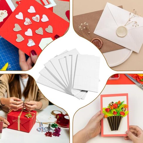 8 Sheets Adhesive Squares, 3D Foam Adhesive Dots Precut Squares Strips Foam Tape for DIY Crafts, Scrapbooking, Cards, Office Supplies, 4 Sizes Including 6mm, 8mm, 10mm, 12mm in Kuwait