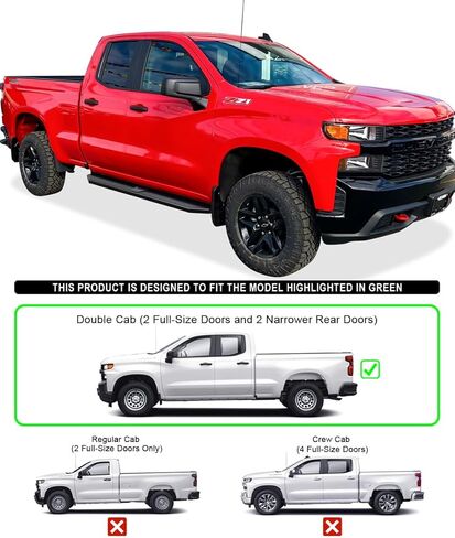 قضبان Nerf مقاس 6 بوصات (مسطحة من الفولاذ المقاوم للصدأ باللون الأسود) متوافقة مع Silverado Sierra 1500 2019-2026 Extended Cab & 2500 3500 2020-2026 (باستثناء 19 1500 LD)(Silverado 1500 LTD Sierra 1500 LD 2022) in Kuwait