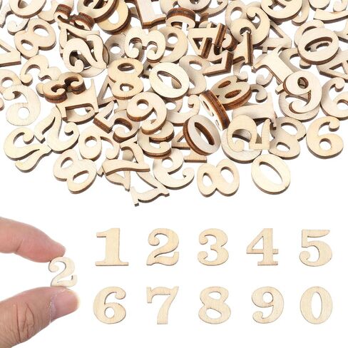 200 قطعة أرقام خشبية للحرف اليدوية، 0.57 بوصة 0-9 أرقام خشبية غير مكتملة، لوحة فنية لديكور المنزل، مجموعة تعلم التهجئة التعليمية in Kuwait