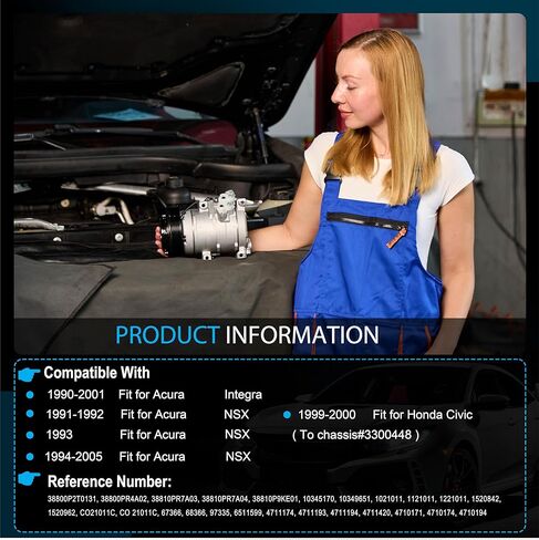 AC Compressor with Clutch Compatible with Acura Integra 1990-2001, NSX 1991-2005 & Honda Civic 1999-2000, Only for 10PA15C D-enso Compressor Type in Saudi Arabia
