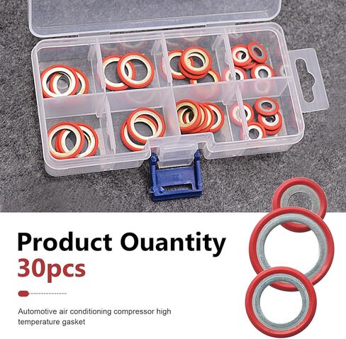 30PCS Air Conditioning Compressor Port Seal Washer, High Temperature Resistant A/C Compressor Cooling Pump Seals, 3 Specification Leak-proof Gaskets, for Most Cars Trucks (Red) in Saudi Arabia