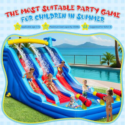 22FT Oxford Inflatable Water Slide Family Version of Water Park Equipped with a Pool Climbing Area and Slide Track Suitable for Summer Swimming Pool Parties and Family Gatherings （Include Blower） in Saudi Arabia