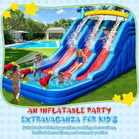 22FT Oxford Inflatable Water Slide Family Version of Water Park Equipped with a Pool Climbing Area and Slide Track Suitable for Summer Swimming Pool Parties and Family Gatherings （Include Blower） in Saudi Arabia