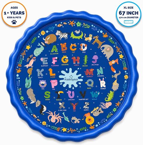 KiddoSpace Splash Pad Sprinkler for Kids and Dogs – 67" Baby Splash Pad for Toddlers 1-3, Crazy Daisy Sprinkler, Non-Slip BPA-Free Outdoor Water Play Mat, Repair Kit Included in Saudi Arabia