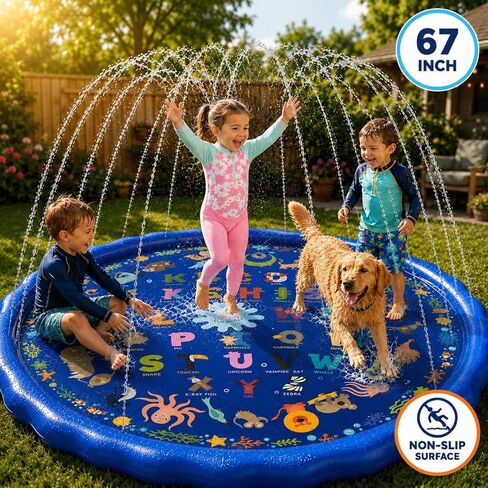 KiddoSpace Splash Pad Sprinkler for Kids and Dogs – 67" Baby Splash Pad for Toddlers 1-3, Crazy Daisy Sprinkler, Non-Slip BPA-Free Outdoor Water Play Mat, Repair Kit Included in Saudi Arabia