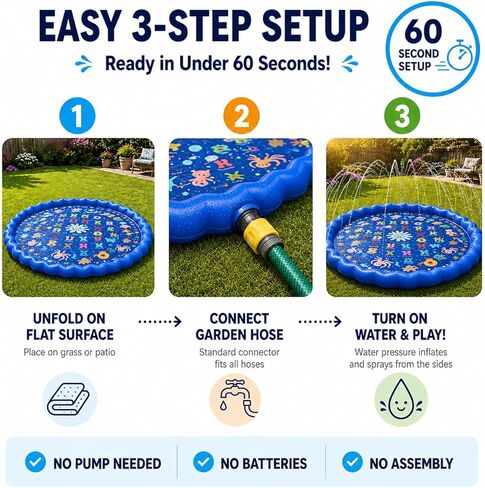 KiddoSpace Splash Pad Sprinkler for Kids and Dogs – 67" Baby Splash Pad for Toddlers 1-3, Crazy Daisy Sprinkler, Non-Slip BPA-Free Outdoor Water Play Mat, Repair Kit Included in Saudi Arabia