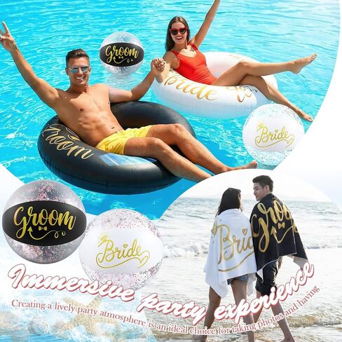 6 Pcs Wedding Pool Floats Kit, Bride & Groom Pool Floats, Beach Towel and Beach Ball, Large Bachelorette Floatie for Engagement Party Decorations, Bridal Shower, Wedding Decor in Saudi Arabia
