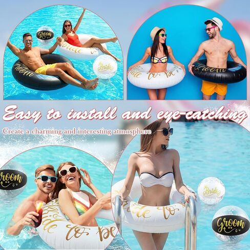 6 Pcs Wedding Pool Floats Kit, Bride & Groom Pool Floats, Beach Towel and Beach Ball, Large Bachelorette Floatie for Engagement Party Decorations, Bridal Shower, Wedding Decor in Saudi Arabia
