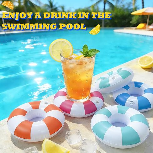 Vintage Stripe Drink Floaties 4 Pack Pool Drink Floats Inflatable Drink Holder Floating Drink Holder Pool Accessories for Adults in Saudi Arabia