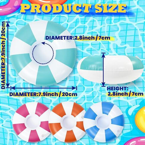 Vintage Stripe Drink Floaties 4 Pack Pool Drink Floats Inflatable Drink Holder Floating Drink Holder Pool Accessories for Adults in Saudi Arabia