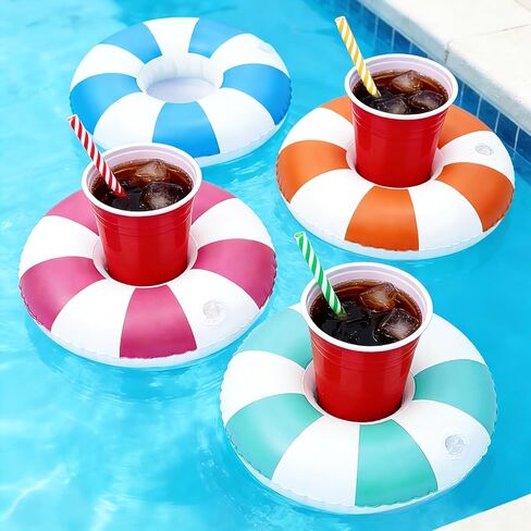 Vintage Stripe Drink Floaties 4 Pack Pool Drink Floats Inflatable Drink Holder Floating Drink Holder Pool Accessories for Adults in Saudi Arabia