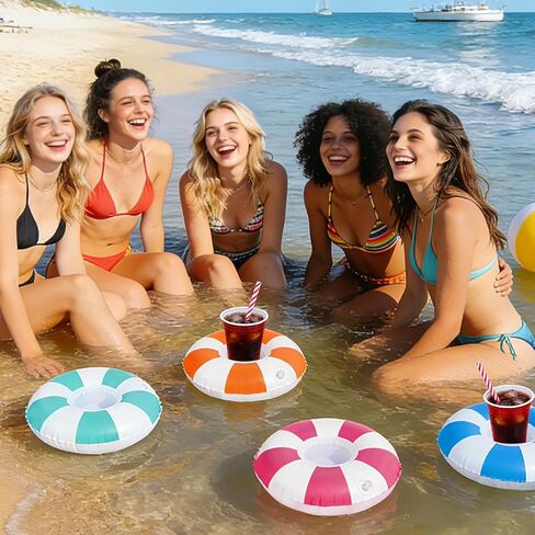 Vintage Stripe Drink Floaties 4 Pack Pool Drink Floats Inflatable Drink Holder Floating Drink Holder Pool Accessories for Adults in Saudi Arabia