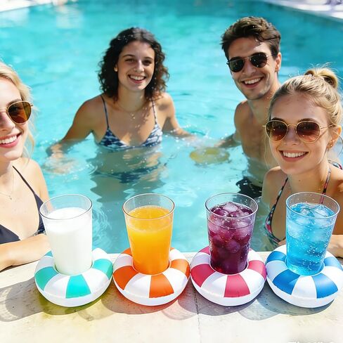Vintage Stripe Drink Floaties 4 Pack Pool Drink Floats Inflatable Drink Holder Floating Drink Holder Pool Accessories for Adults in Saudi Arabia